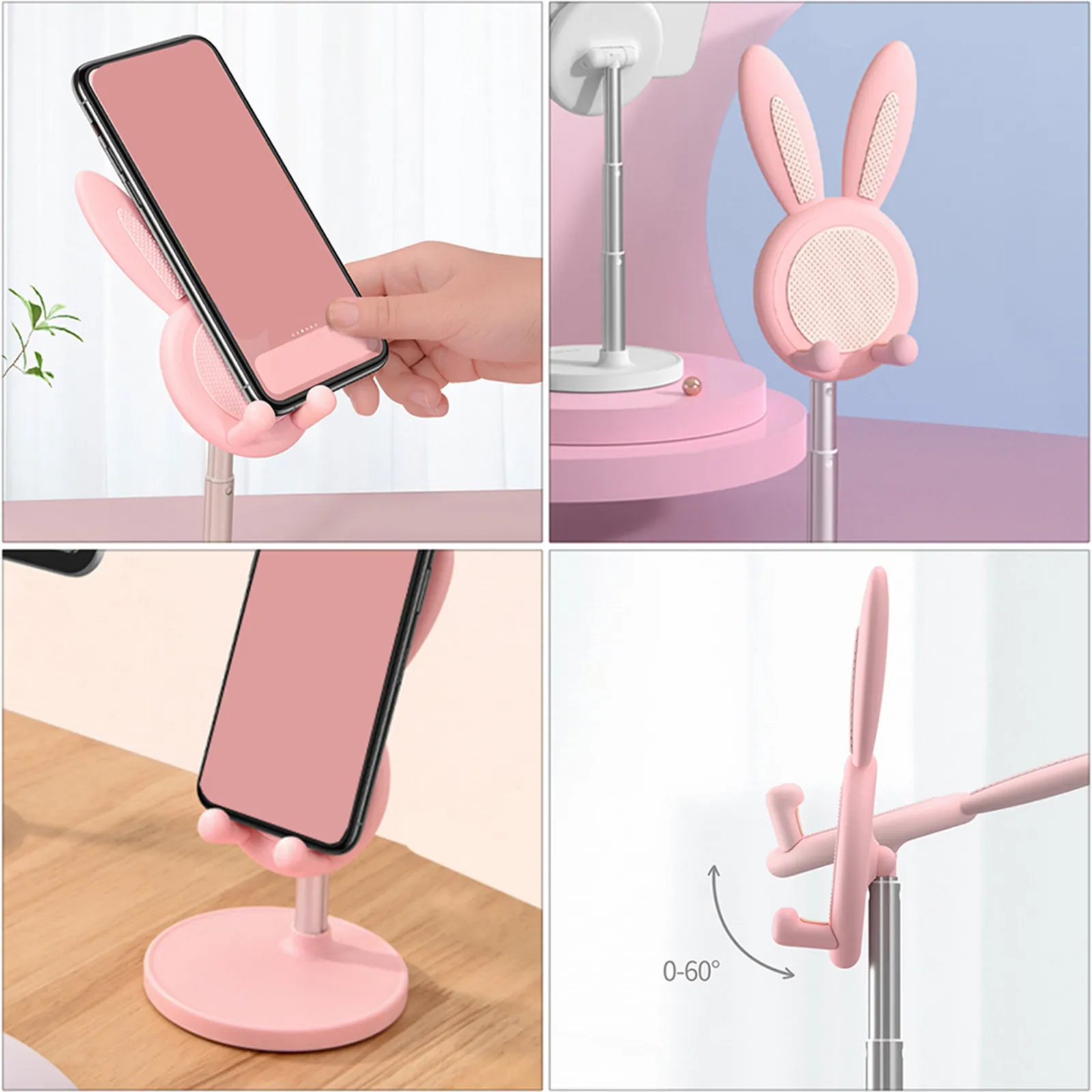 

High quality Plastic Phone Holder Desktop Tablet Bracket Adjustable Support Stand Durable Shockproof Pink Storage Home Office