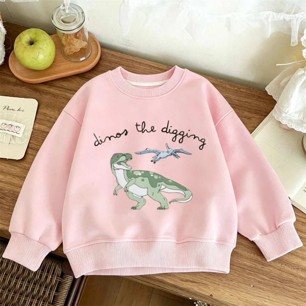 Dinosaur Print Hoodies Cartoon Fashion Clothing Baby Boys Loose Casual Autumn Clothing Round Neck Pullovers Long-sleeved Tops