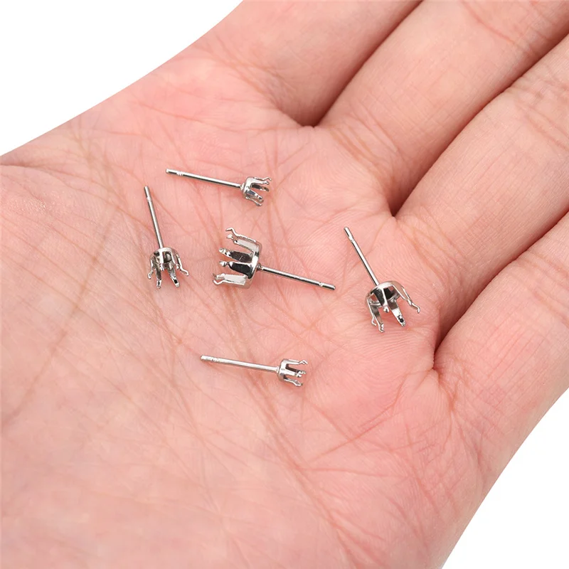 30pcs Hypoallergenic Stainless Steel Stud Earring Post Pins Base 3 4 5 6 8mm Cubic Zircon Stones Settings For Diy Jewelry Making