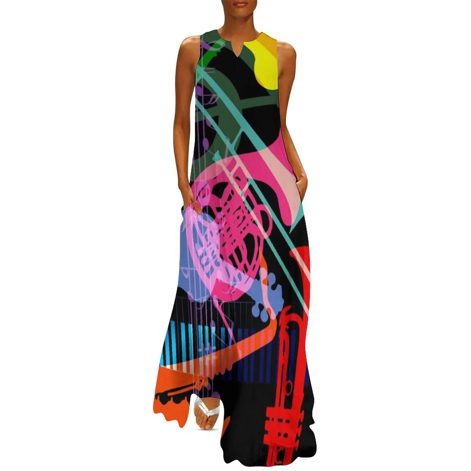 Clef Keyboard Keys Musical Instruments Silhouettes Long Dress summer outfits for women 2025 Dress woman Long dresses