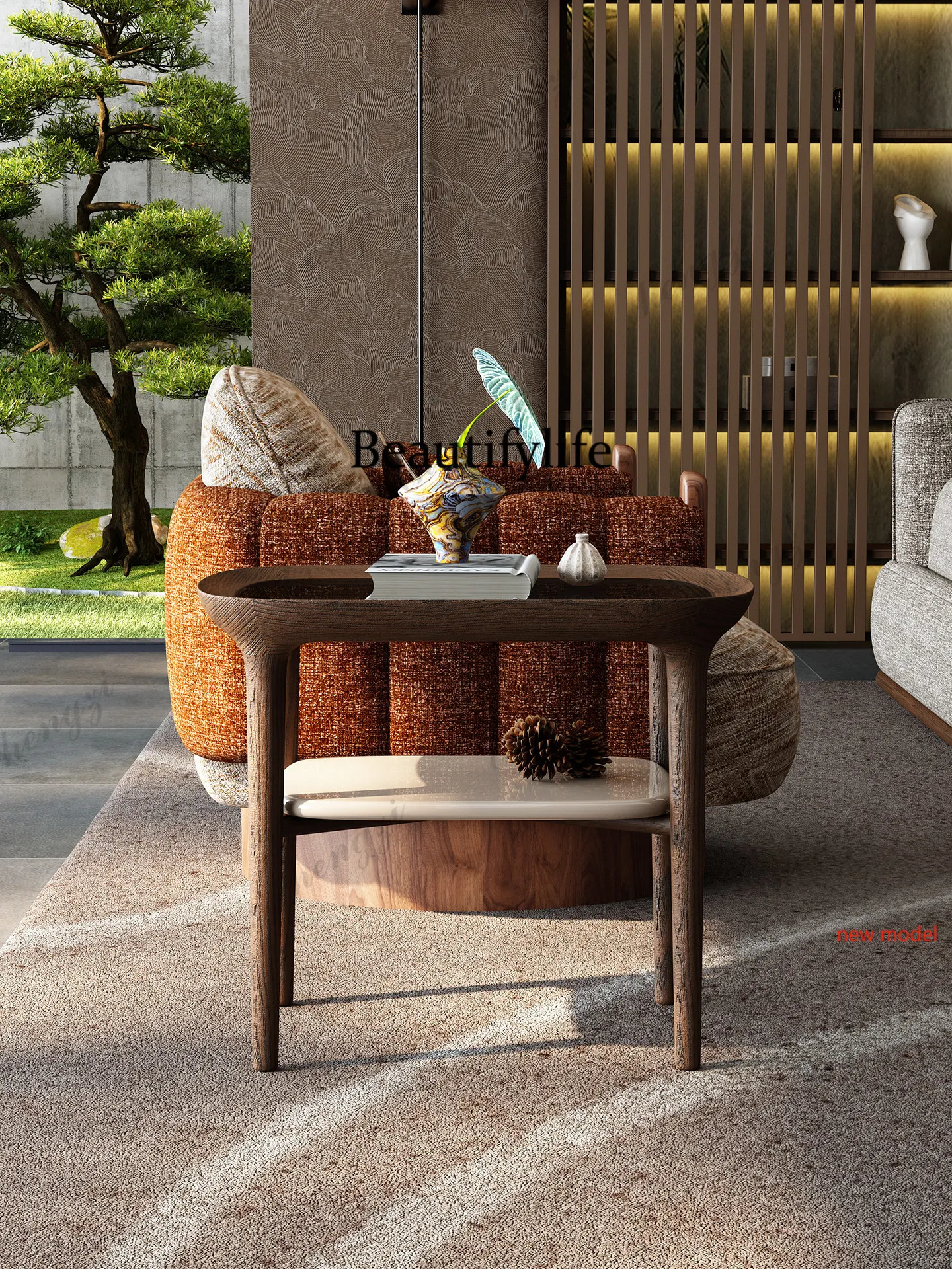 Walnut color, side table, creative living room bedside table light luxury small apartment coffee tableN138