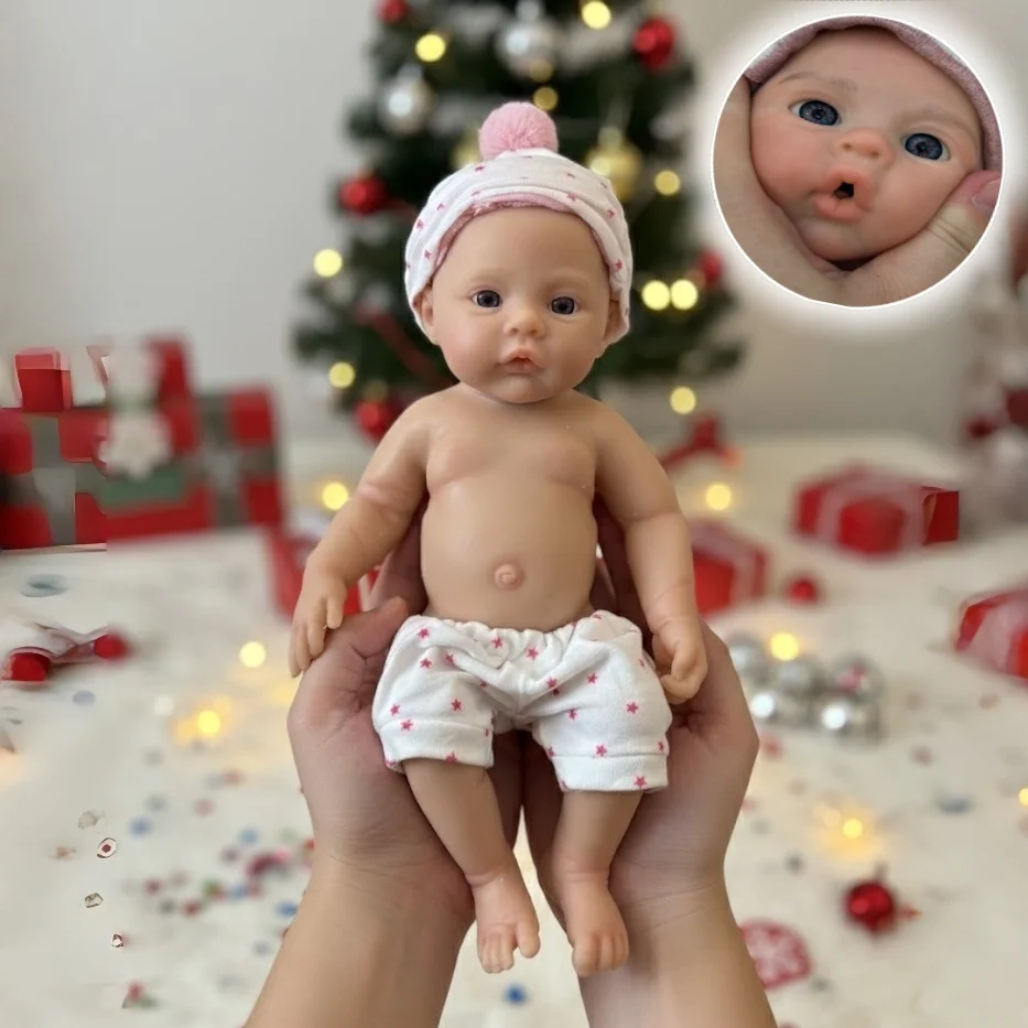 

13Inch Meadow bebés niño rebórn silicona completa Doll With Open Mouth & Paint Skin Soft Touch Waterproof Lifelike Newborn Doll
