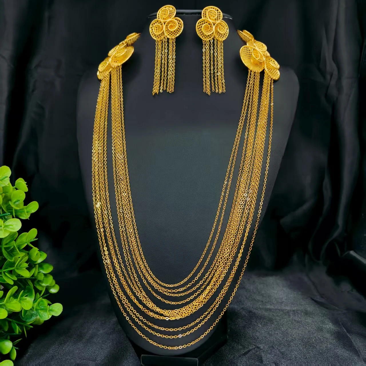 

Fashion Africa Dubai 2PCS Long Chain Jewelry Sets Necklace Earrings Bridal Wedding Party Accessories For Women Gifts