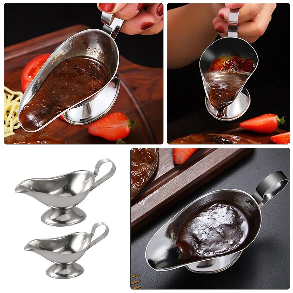 

2 Pcs Boat Stainless Steel Steak Sauce Cup Dispenser Tomato Sauce Pot Food Container Serving Jar Kitchen Utensil Pastry Tool
