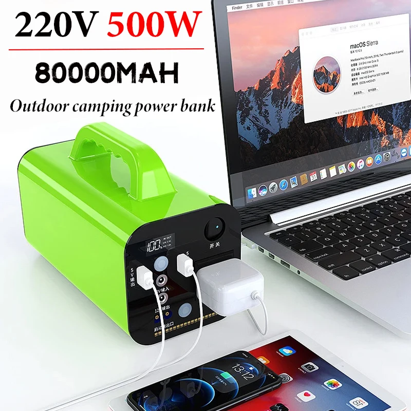 Camping Power Bank 110V220V 500W Portable Large Capacity Generator Lifepo4 Battery Power Station 300W Outdoor Emergency Lighting