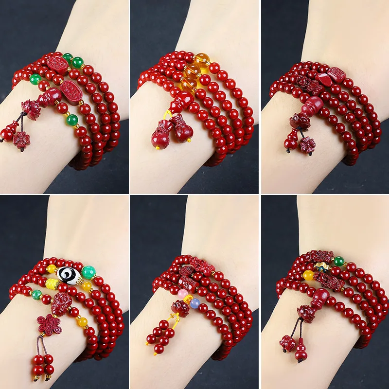 Natural Cinnabar 108 Beads Bracelet Handmade Beaded Purple Sand Bracelet Charm Bracelet  Jewelry