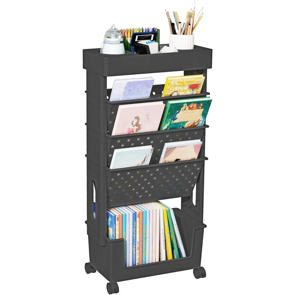 5 Tier Rolling Tool Cart Multifunctional Movable Storage Bookshelf with Lockable Casters for Learning Office Kitchen Classroom