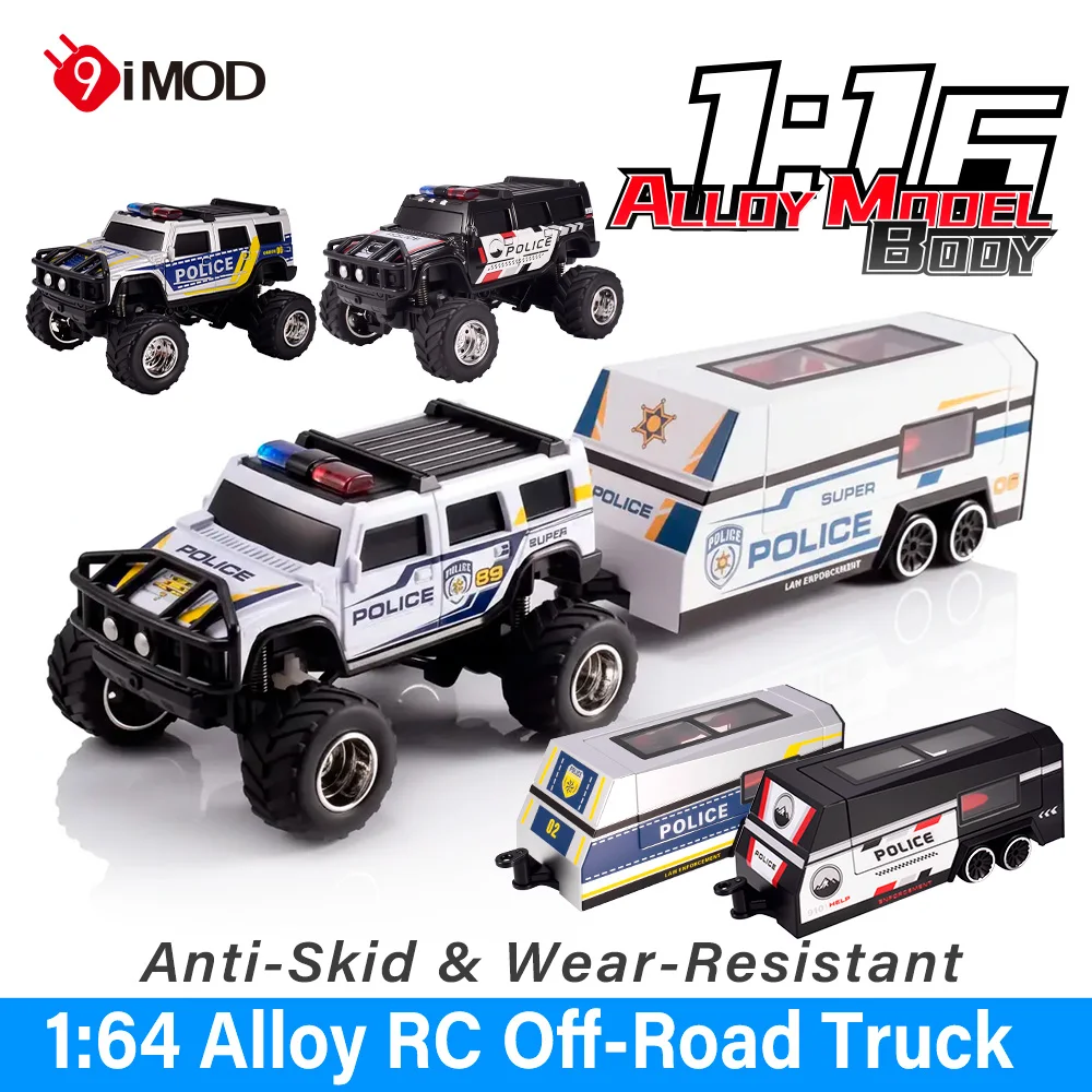 RC Car TOY 9IMOD RC Police Car 2.4G APP Control Off-Road Truck with Lights Sound, Suspension All-Terrain Tires & Trailer for Kid