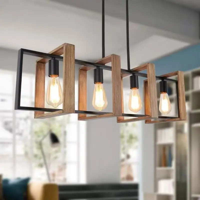 Vintage American Restaurant Chandelier Wooden And Iron Art Bar Restaurant Lamp Room Decoration Indoor
