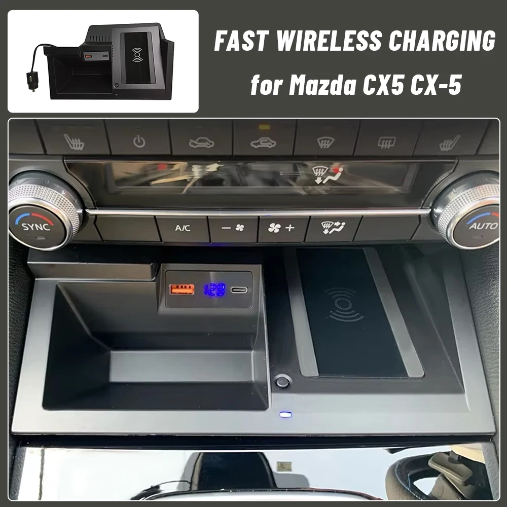 15w Car wireless charging Pad For Mazda CX-5 CX5 Phone charger Holder Mount Fast charging center console interior Accessories