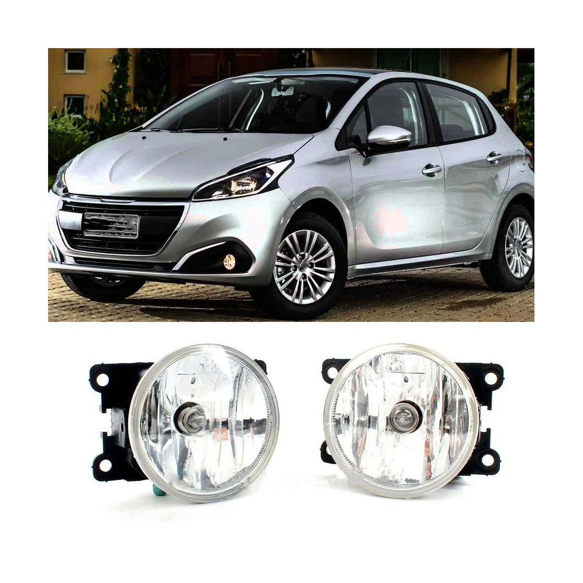 1Pair Car Front Bumper Fog Lights Driving Lamp with Bulb 9675450980 for Peugeot 208 2012-2019