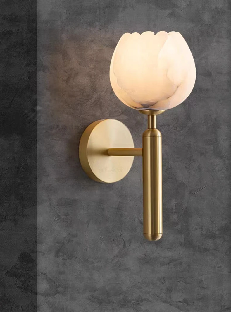 Art Natural Marble Wall Lamp Flower Shape Brass E14 Bulb