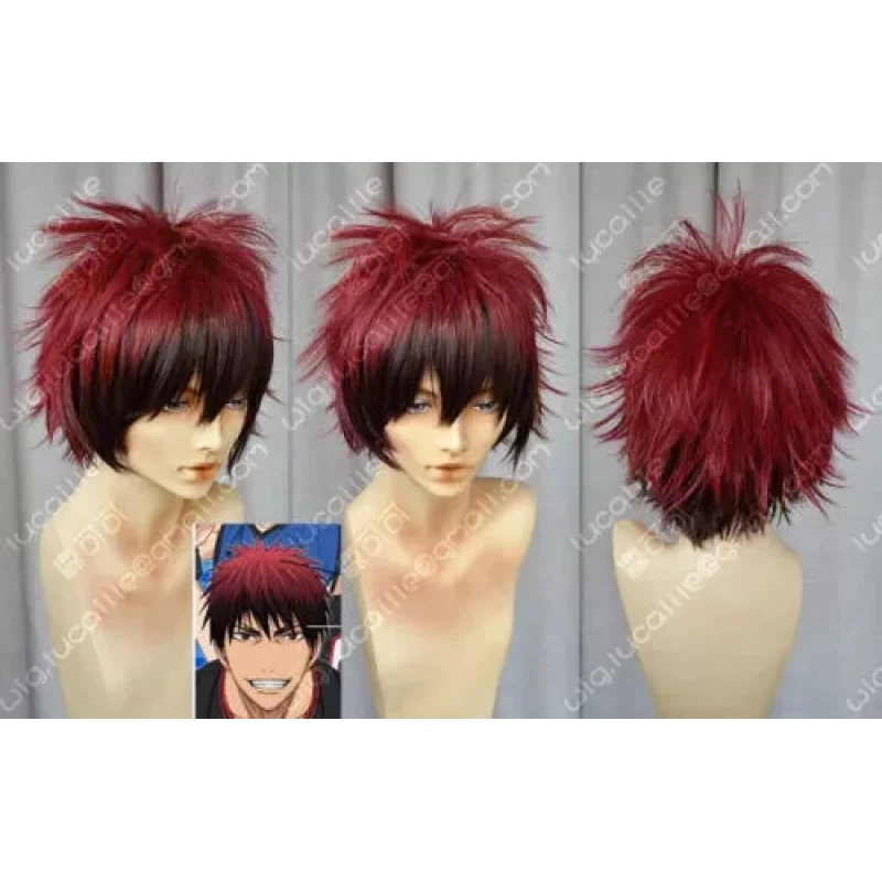 

Cosplay Kuroko's Basketball Kagami Taiga Short Dark Red Black Stratified Wig