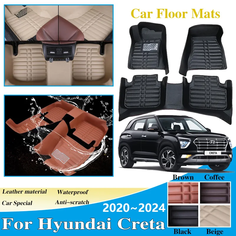 Auto Lederen Vloermat Voor Hyundai Creta SU2 2023 Accessoires Ix25 2020 2021 ~ 2024 Lhd Pad Interieur Spare Vervanging deel Sticker