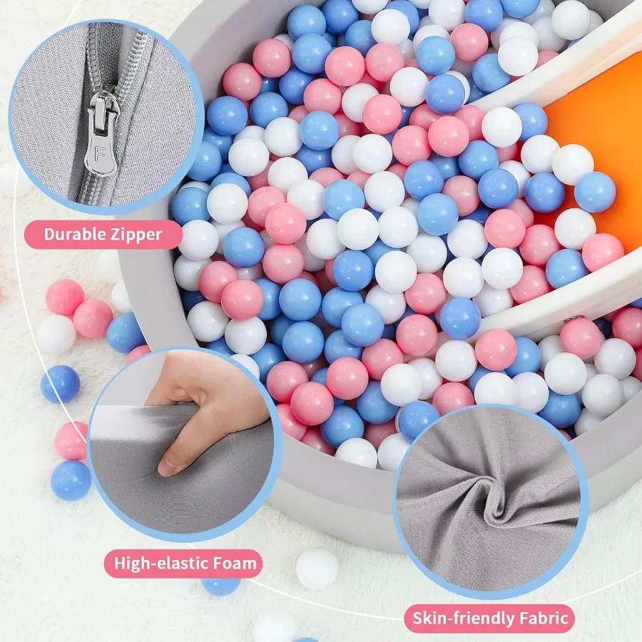 Poço de bola de espuma para crianças, grande poço de bola para bebês com esponja de memória macia, cercadinho interno e externo para bebês, piscina de bolinhas gi