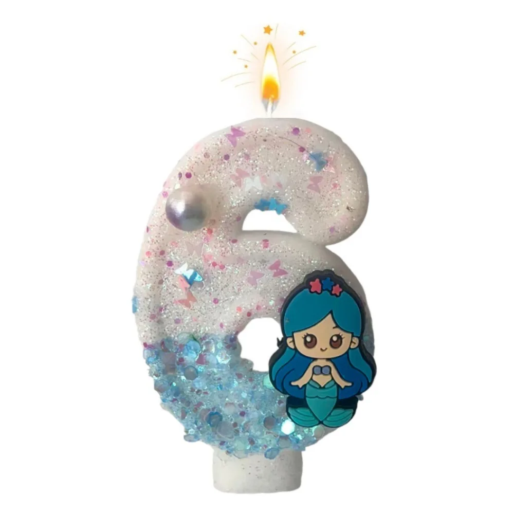High end baked cake decoration with two tone mermaid numbers 0-9 birthday party candles