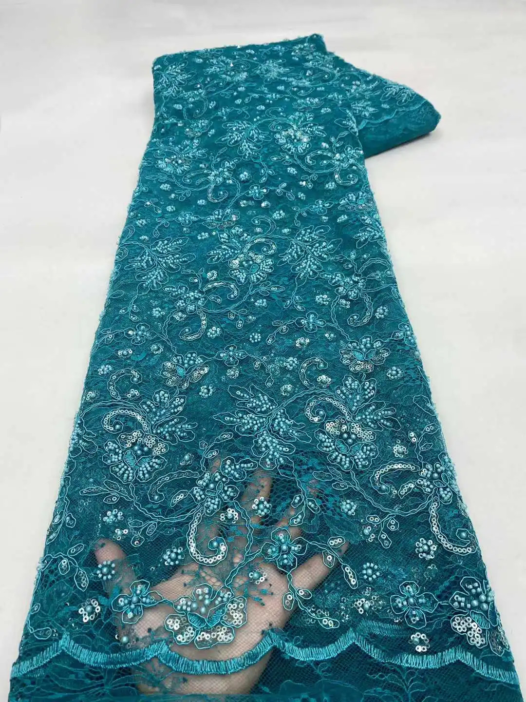 

Luxury African Lace Fabrics 5 Yards 2026 High Quality Embroidery Beaded French Mesh Sequins For Wedding Dress