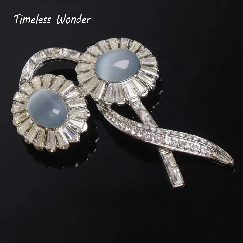 Timeless Wonder Fancy Zircon Cat Eye Stone Floral Brooch Pins for Women Designer Jewelry Runway Top Luxury Cute Rare Mix 3523