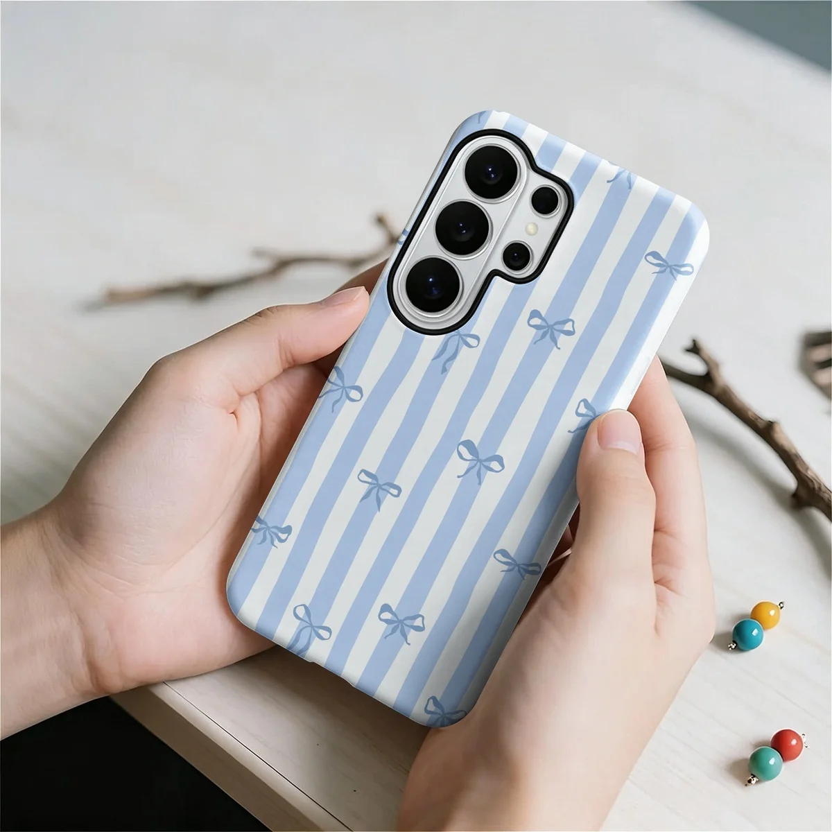 Blue Bow Vertical Stripes 2-in-1 Dual-Layer Phone Case for Samsung Galaxy S26 S25 S24 Plus Ultra FE S20 FE A56 A17 A16 A15 - view 4