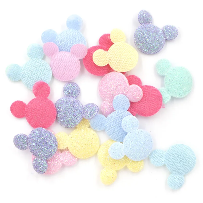 60Pcs 18*20mm Glitter Mouse Head Bepowder Applique Cloth Padded Patches for Craft/Clothes/Hairpin/Wedding DIY Decoration