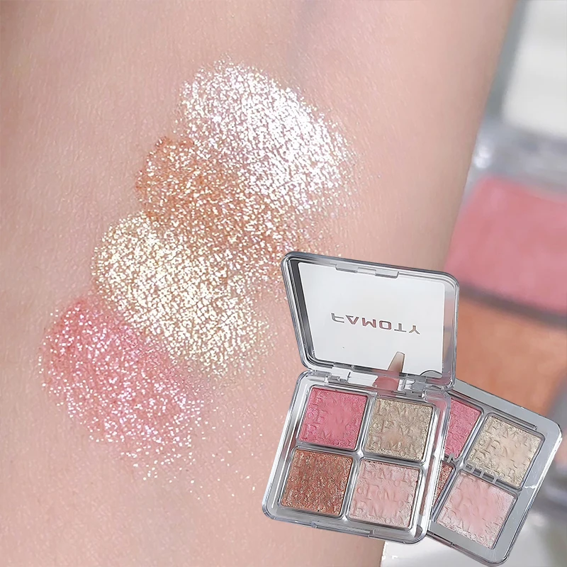 4색 페이스 하이라이터 팔레트 일루미네이터 팔레트 내추럴 글로우 방수 글리터 쉬머 베이크드 파우더 하이라이터 메이크업