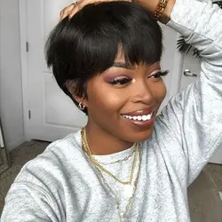 Short Pixie Cut Human Hair Wigs Straight perruque bresillienne for Black Women Full Machine Made Wigs With Bangs Cheap Wig