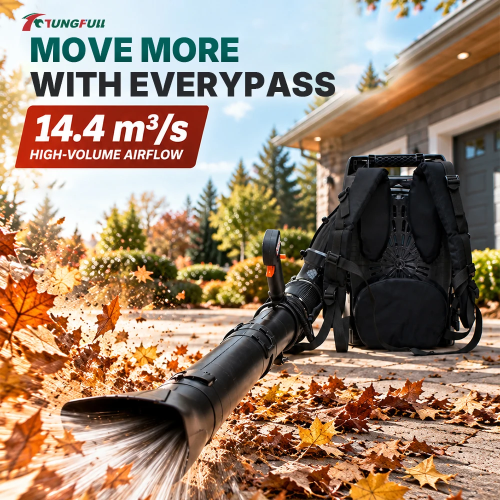 TUNGFULL Backpack Petrol Leaf Blower EB851 75.6CC 4‑Stroke Gas Snow Blower for Garden Snow Leaf Dust Cleaning