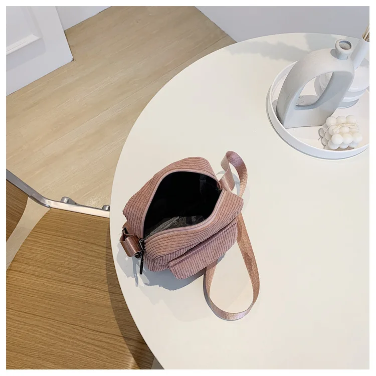 Women Corduroy Shoulder Bags Striped Cloth Fabric Handbags Casual Zip Tote Canvas Crossbody Bag Cute Shopping Bag for Ladies