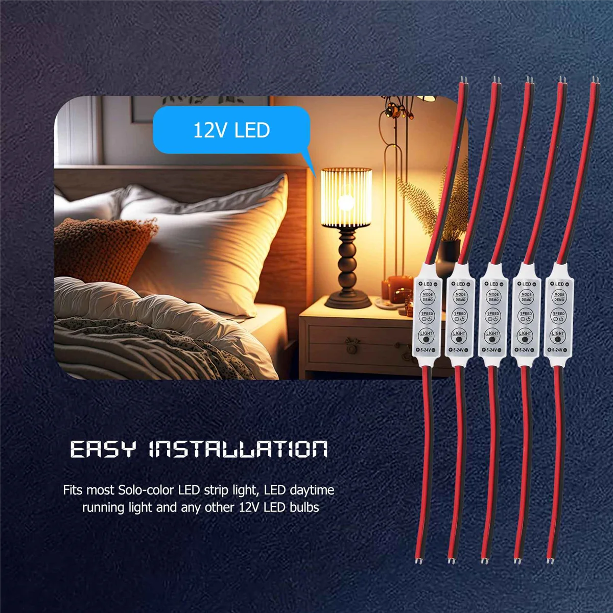 Module de commande filaire 5x 12V avec flash stroboscopique pour LED