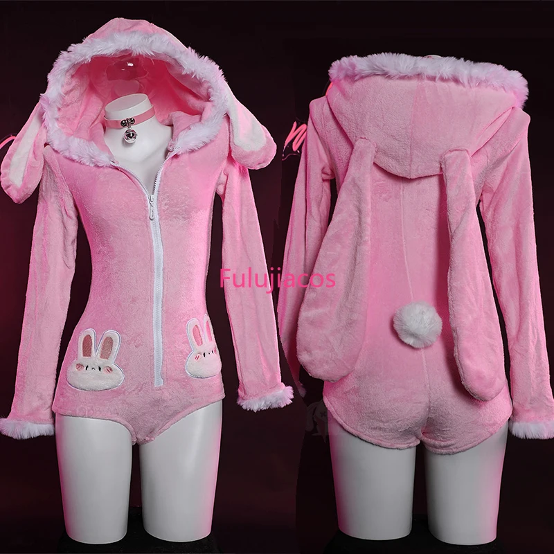 

Plush Girl Pink Rabbit Home Cosplay Costume Cartoon Anime Soft Cute Series jumpsuit