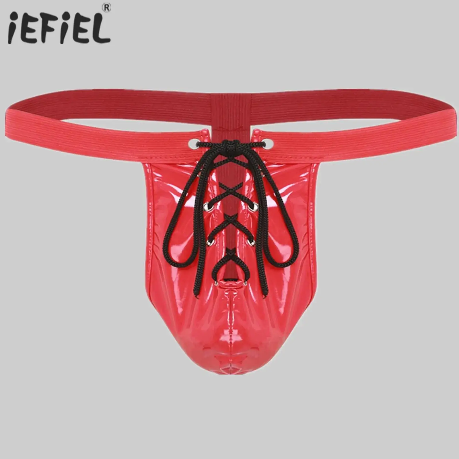 

Мужское нижнее белье, выпуклая сумка на шнуровке, латексное нижнее белье, стринги из лакированной кожи, трусы, трусы с эластичной резинкой на талии, стринги с Т-образной спинкой