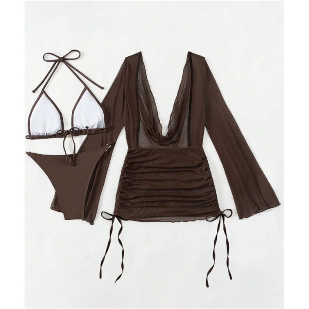 S - XL 3-teiliges Set mit langärmeligem Kleid, Bikini, Damen-Badebekleidung, Damen-Badeanzug, dreiteiliges Bikini-Set, Badeanzug, Badebekleidung, Schwimmbekleidung V7757 – Detail 10