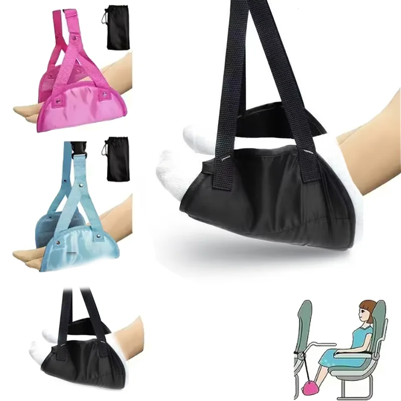 Airplane Footrest with Adjustable Strap & Quick Release Buckle, Dacron Portable Lightweight Hammock Leg Rest, Travel Accessory