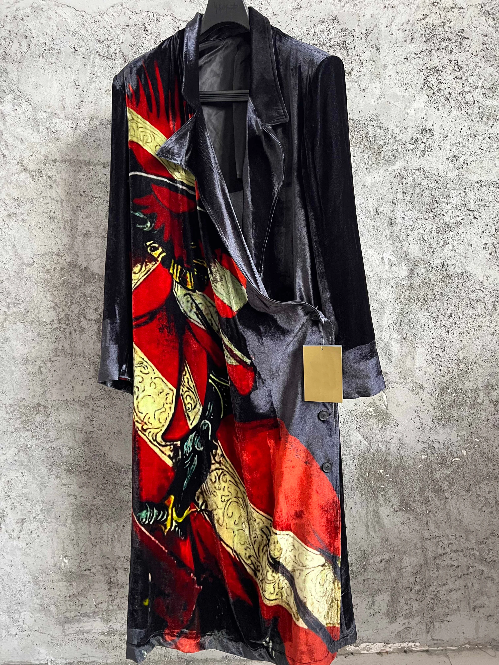 

TOP-YAMAMOTO Japanese Original Knight Order Velvet printed long robe coat for men