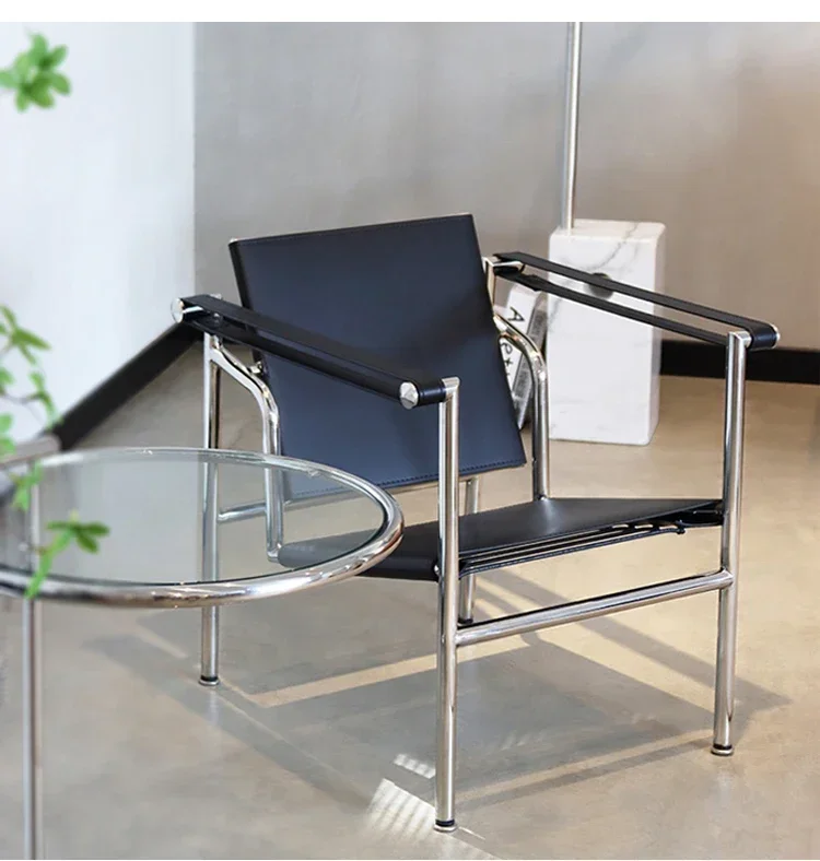 Lounge Leisure PU Leather Cow Leather Stainless Steel Frame LC1 Chair for Living Room Corbusier Bauhaus Style Armchair Chair