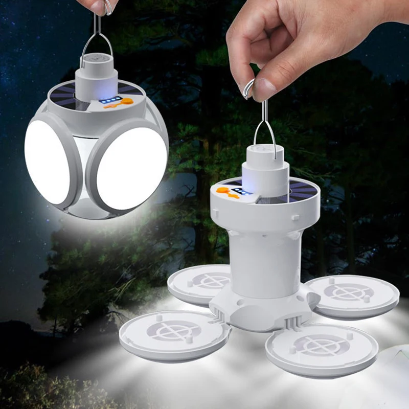 Hooks Portable LED Bulb Folding Solar Outdoor Light Waterproof Emergency Solar USB Charging Lamp Camping Hiking Garden Lighting