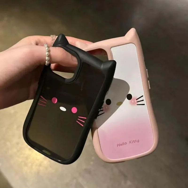 New Kawaii Sanrio Hellokitty Phone Case Stereoscopic Cat Ear Case Apply Iphone15 Iphone14Promax13/12/11 Anti-Fall Gift For Girls