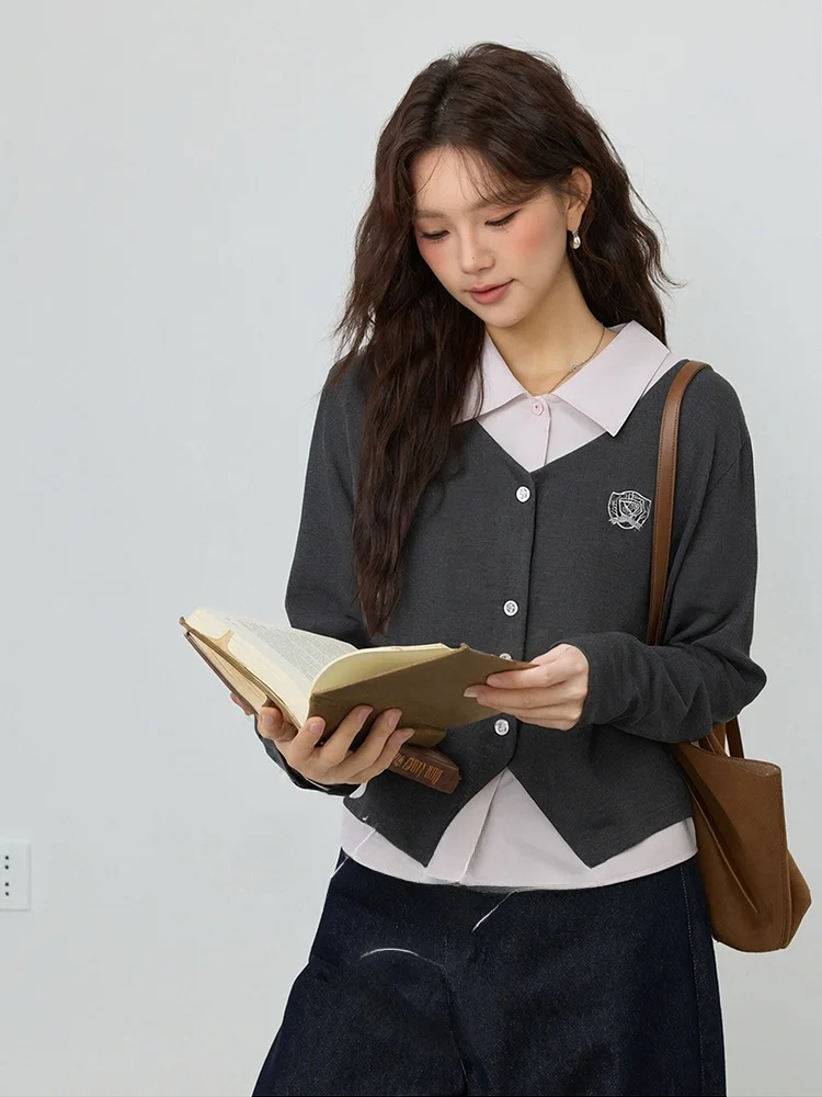 

Large Size American Retro College Sle Knitted irt Spring Anti-Aging Small ence Spring Summer Autumn Winter Available
