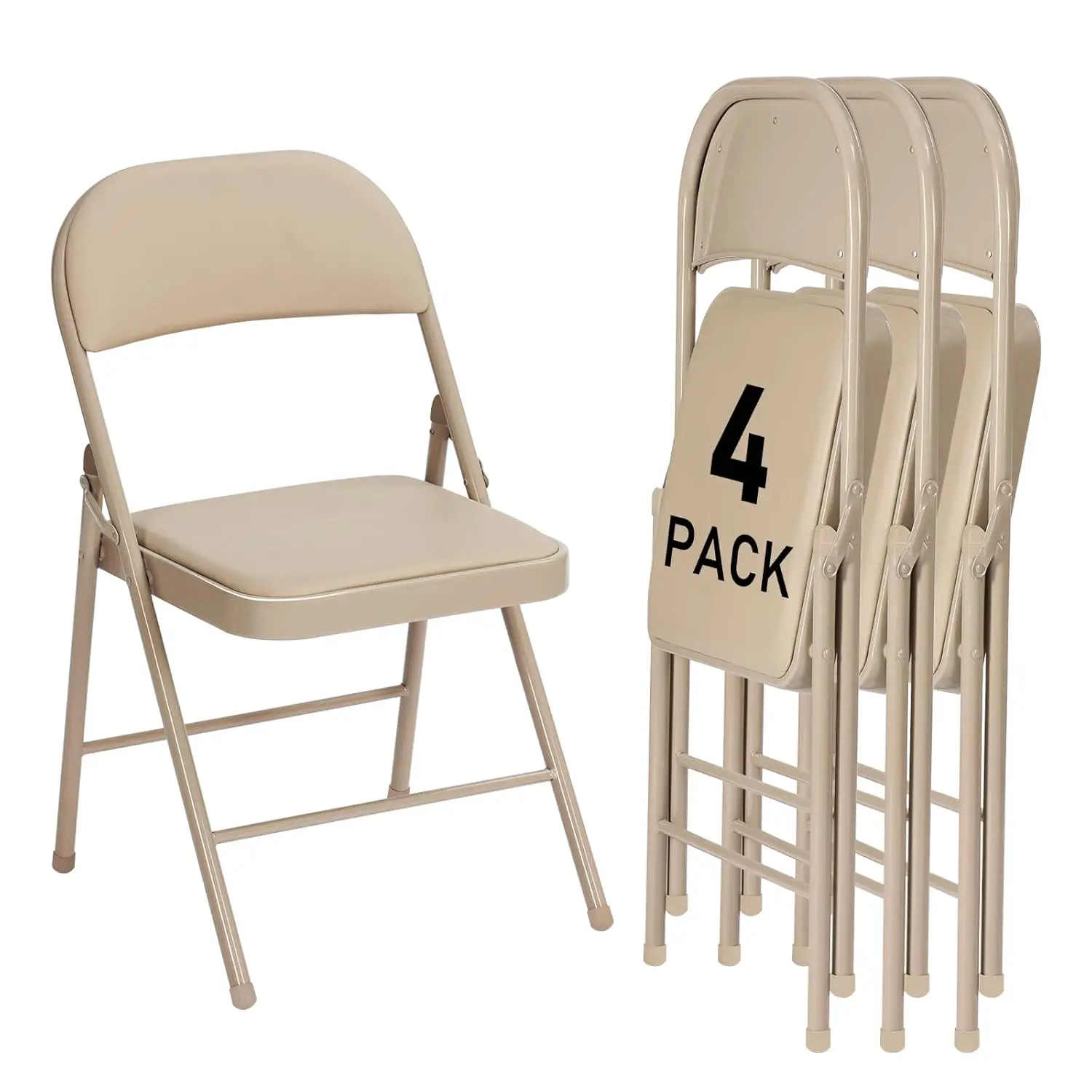 

4 Pack Khaki Folding Chairs with Padded Cushion and Back for Outside Portable Stackable Commercial Foldable Chairs, Customized