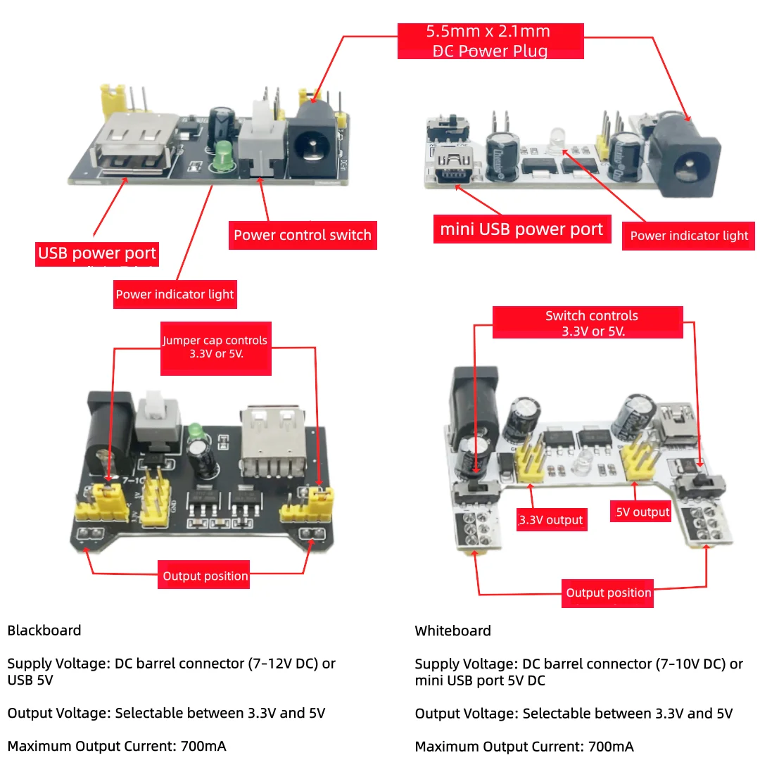 MB-102 / MB102 Lötfreies Breadboard mit 400/830 Verbindungspunkten und Dupont-Verbindungskabeln, für Arduino-Tests, Labor- und DIY-Prototypen. – Detail 2