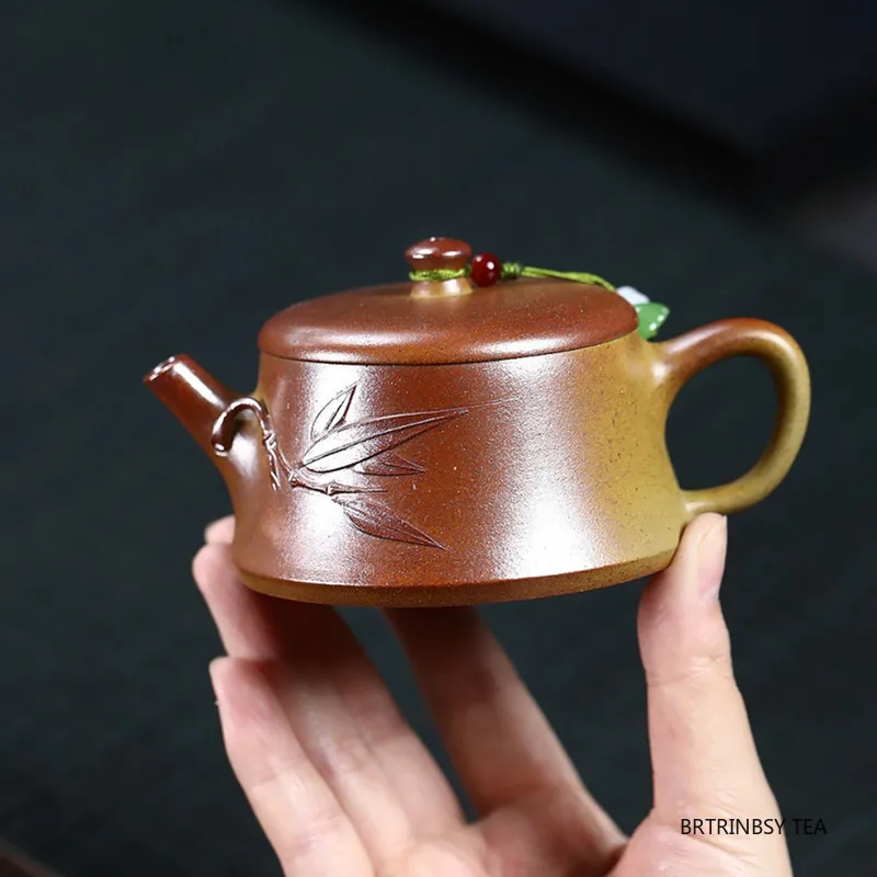 

140ml Yixing Purple Clay Teapot Chinese Household Tea Pot Handmade Bamboo Leaf Pattern Kettle Tradition Zisha Tea Set Teaware