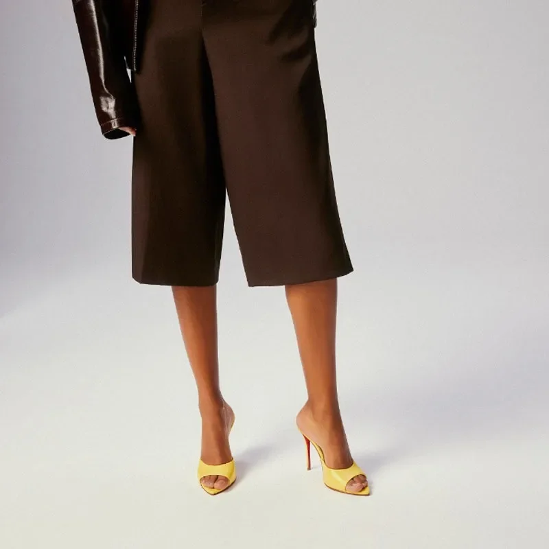 شباشب مدببة ذات كعب عالٍ أوروبية وأمريكية بسيطة ومتعددة الاستخدامات للنساء، صنادل Setfoot من قماش Sexymesh