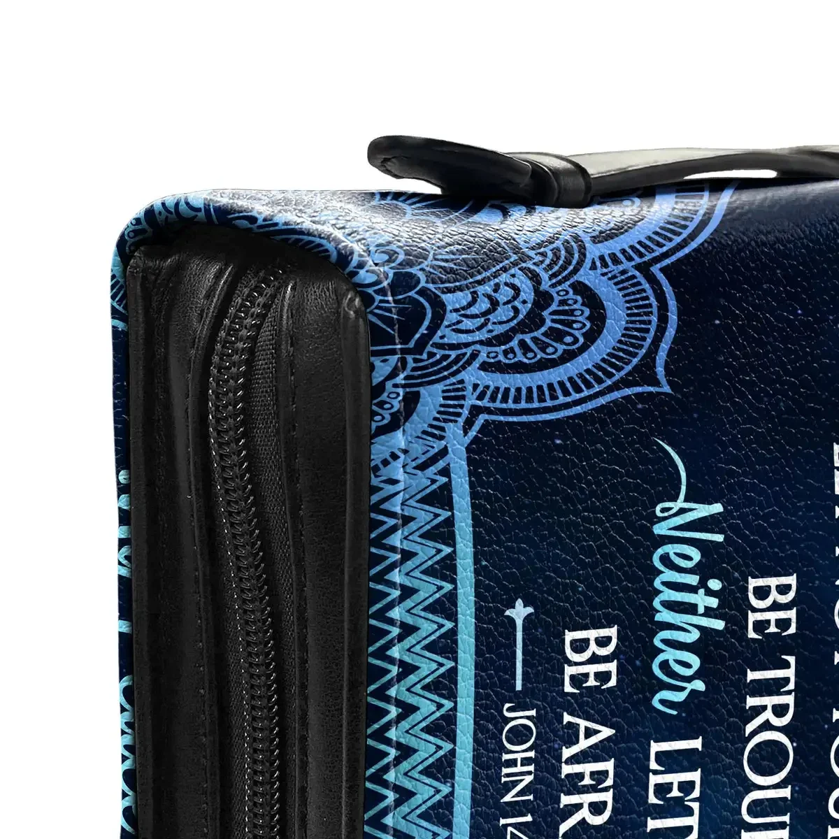 Borsa per Bibbia con design a forma di libellula con croce di lusso La mia pace ti dà i inni della Bibbia Stampa Custodia per Bibbia in pelle blu da donna