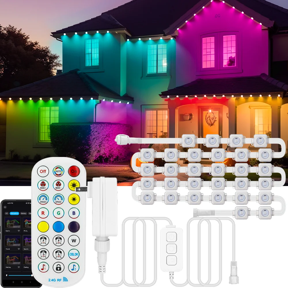 WS2812 WS2812B LED eaves light RGB rainbow string smart Bluetooth app control Fairy lights atmosphere outdoor decoration  DC24V