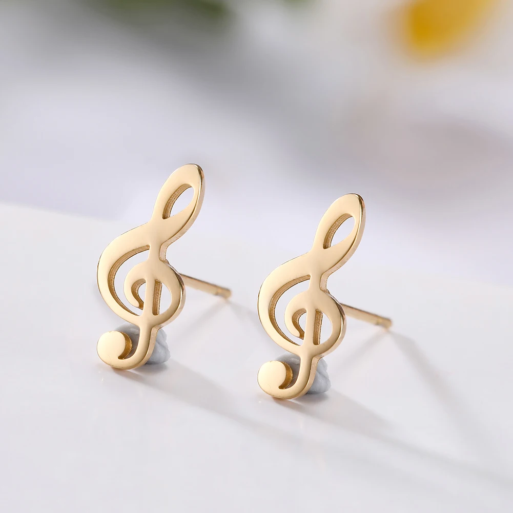 Fishhook Music Ear Stud Earring Score Note Treble Musical Symbol G Clef Gift For Women Girl Gold Color Stainless Steel Jewelry