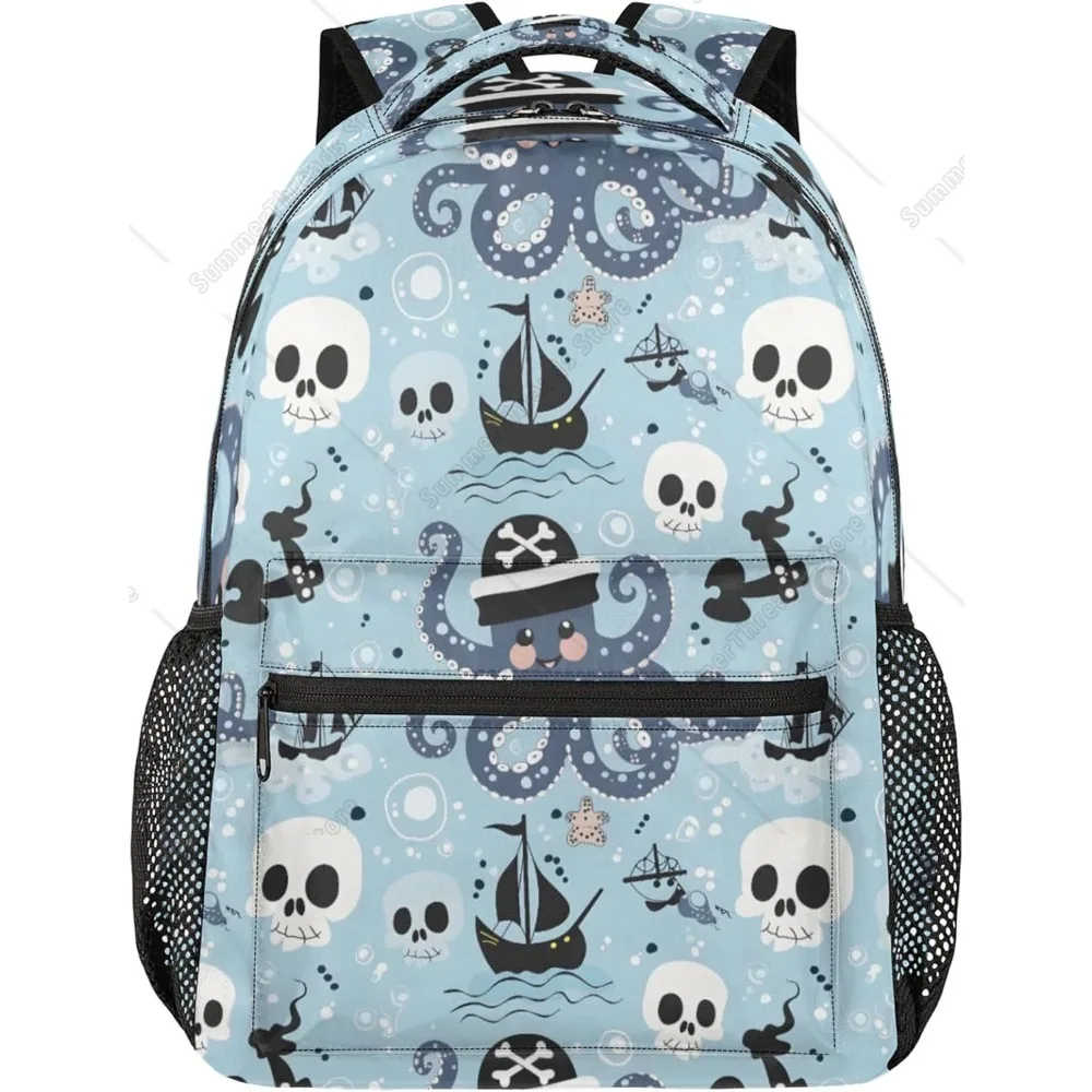 

Pirate Octopus Skull Backpacks For Women Men, Computer Laptop Tablet Backpack Casual Travel Camping Daypack With Multiple