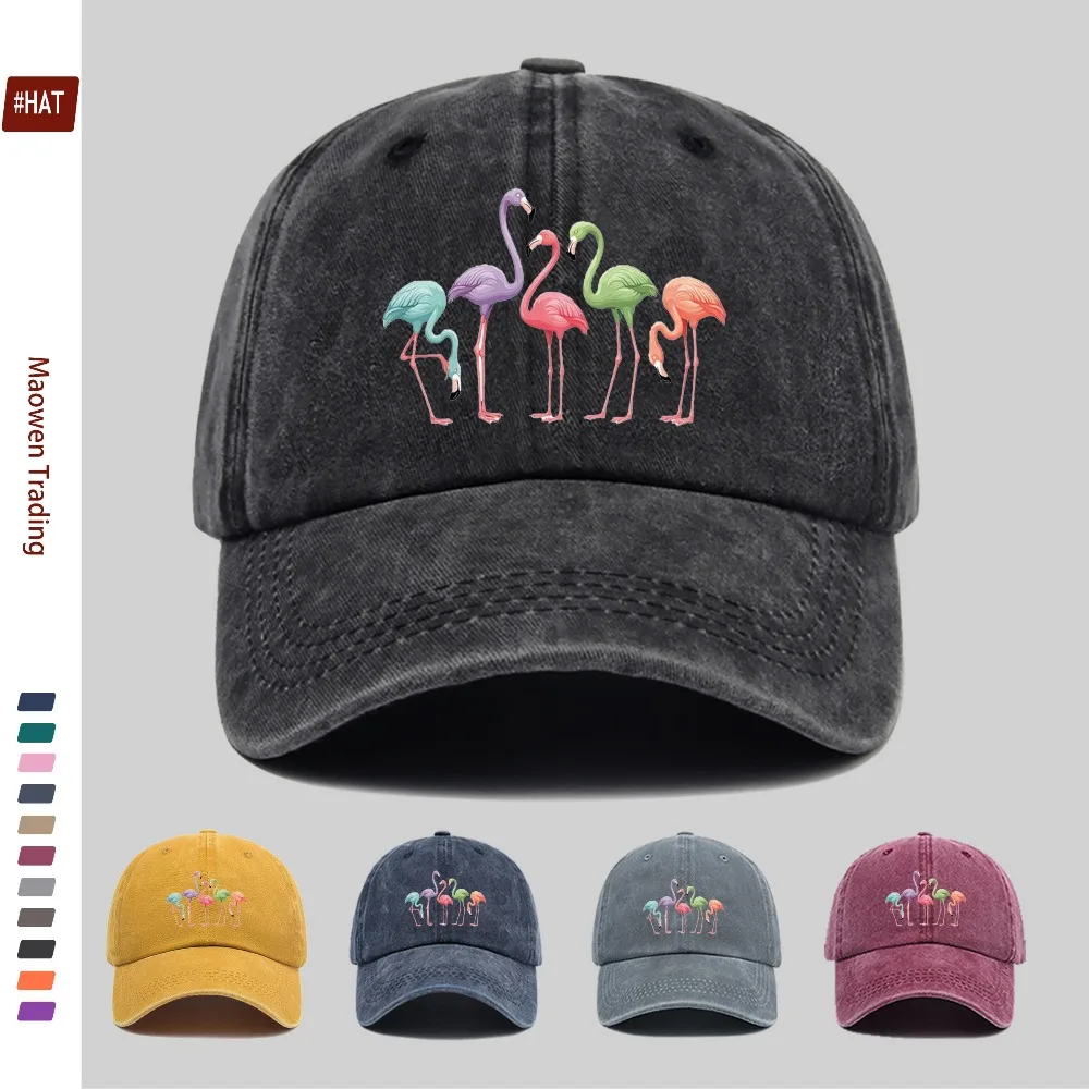1 Gorra de Béisbol con Estampado de Flamenco, Unisex, Estilo Retro, Lavada, con Visera, para Deportes al Aire Libre, Vacaciones en la Playa