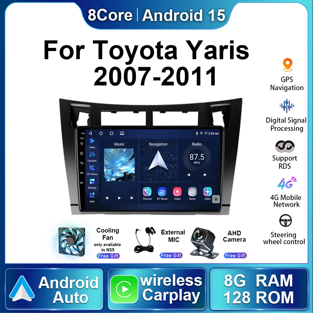 

Автомагнитола Android 15 для Toyota Yaris 2007-2011: Мультимедийный видеоплеер, беспроводной CarPlay, GPS-навигация