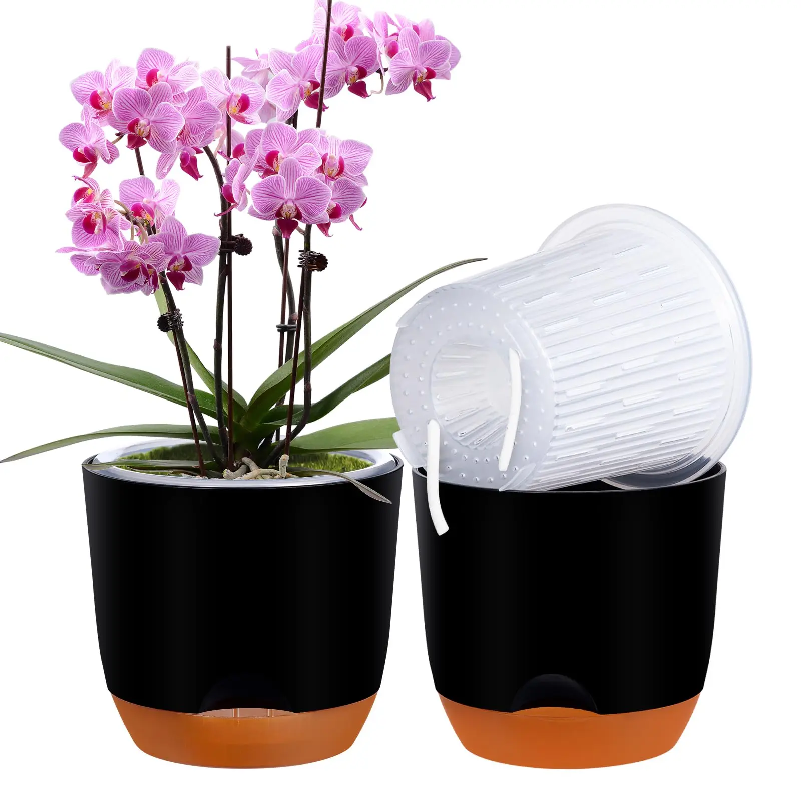 5,5/7 Zoll Orchideentöpfe mit Löchern zum Umtopfen, Blumentopf aus Kunststoff, transparenter Orchideen-Pflanztopf, selbstbewässernder Pflanztopf – Detail 2