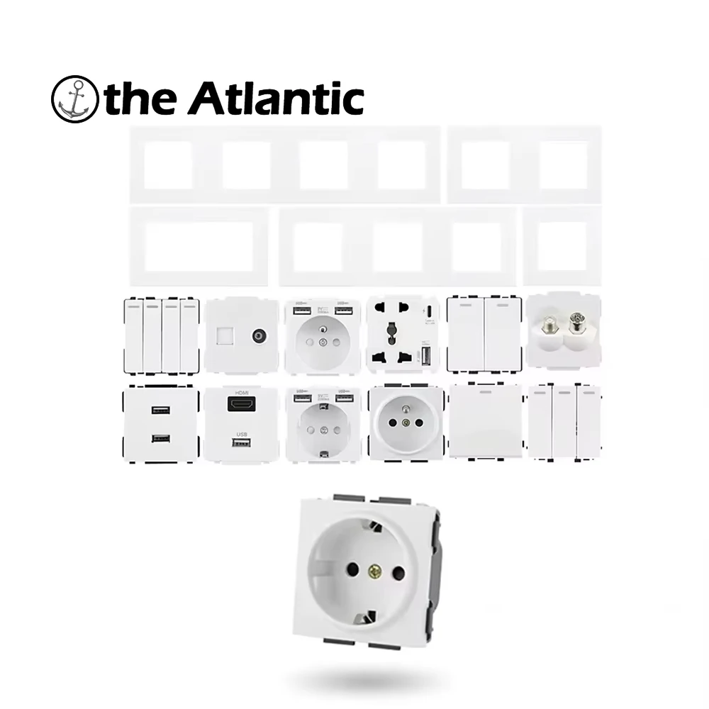 

Серия S - Настенная розетка USB-переключатель типа C RJ45 ТВ-антенна Аудиомодуль DIY Бесплатная комбинация Белый пластиковый каркас